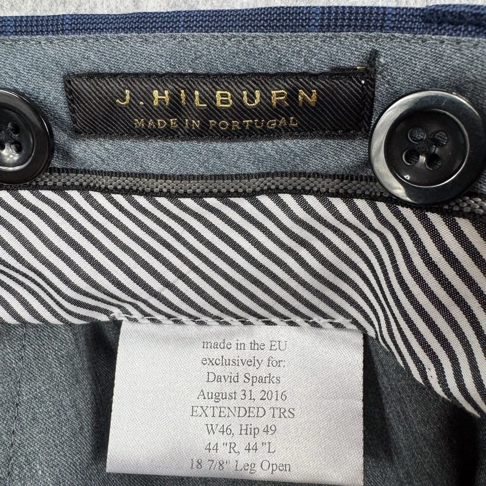 J Hilburn Dress Pants Mens 42x31 Blue Plaid‎ Vitale Barberis Wool Pleated Cuffed